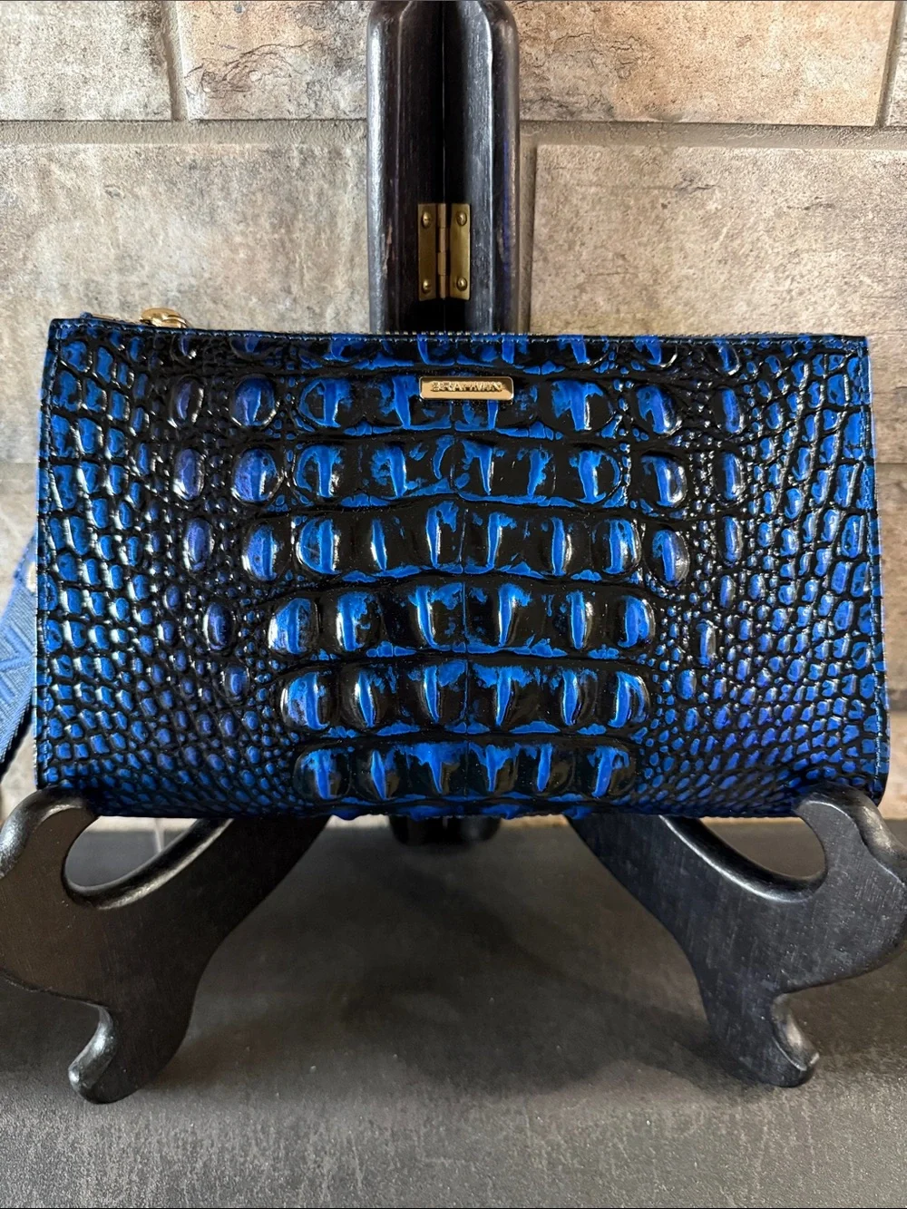 Brahmin Adia Enchanted Blue Croc-Embossed Leather Wristlet